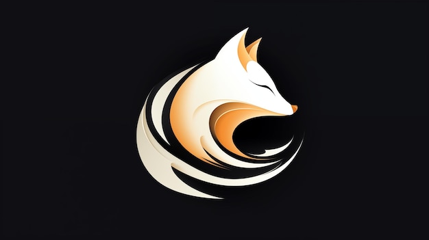 Photo abstract swirling fox logo on black background