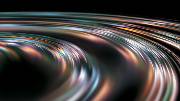 Abstract swirling light trails creating colorful pattern on black background