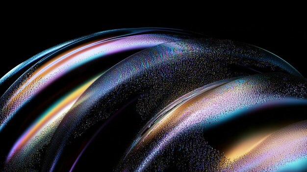 Abstract swirling light trails creating colorful pattern on black background