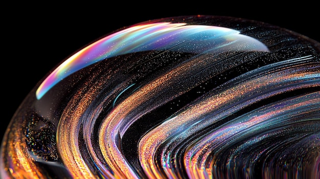 Abstract swirling light trails creating colorful pattern on black background