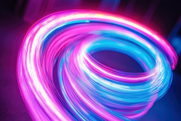 Photo abstract swirling neon light formation in pink blue and white hues