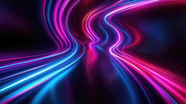 Photo abstract swirling neon light trails in a dark background