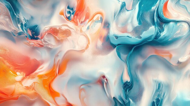 Photo abstract swirling paint in blue orange and white