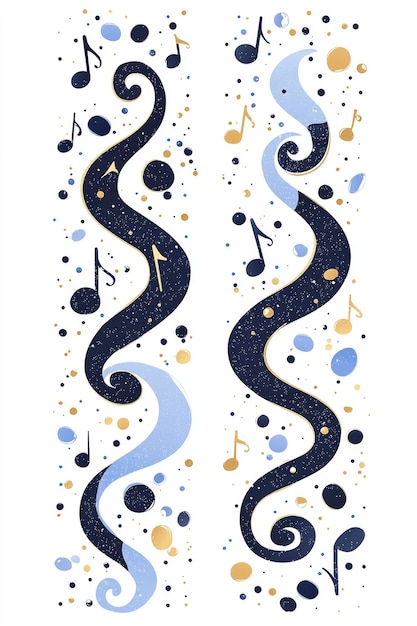 Photo abstract swirling pattern with music notes and gold dots