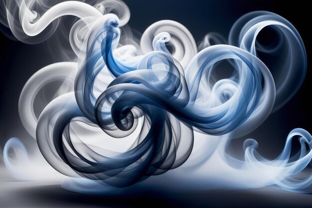 Photo abstract swirling smoke in shades of blue and white against a dark background