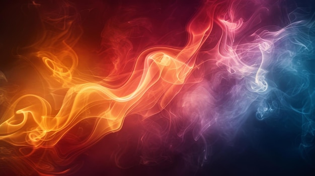 Abstract Swirling Smoke with Vibrant Red Orange and Blue Hues