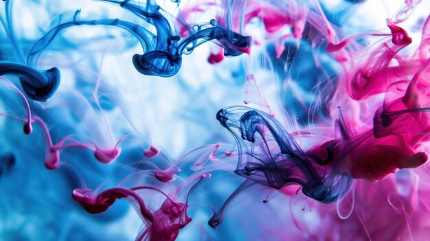 Photo abstract swirls of blue and pink ink