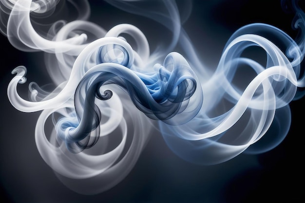 Photo abstract swirls of blue and white smoke on a dark background