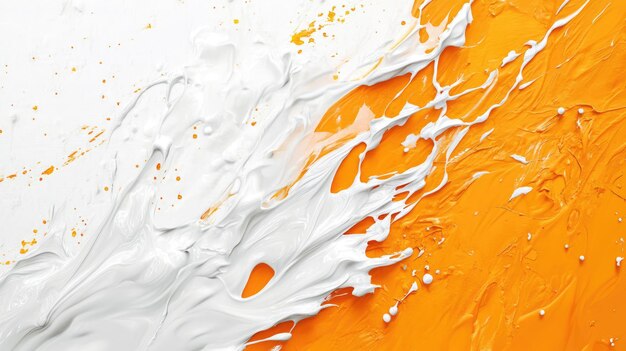 Abstract Swirls of White and Orange Paint