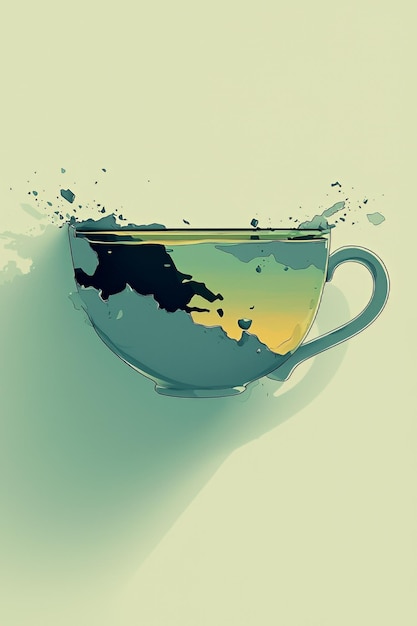 Photo abstract teacup illustration with splashing liquid