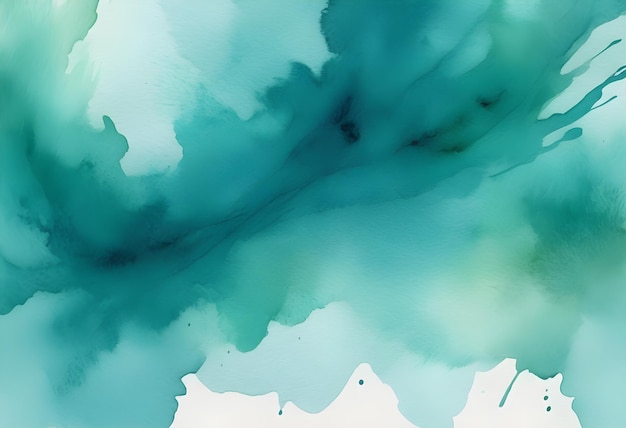 Abstract Teal Watercolor Paint Splashes on White Background