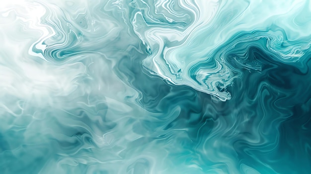 Abstract teal and white liquid marble background