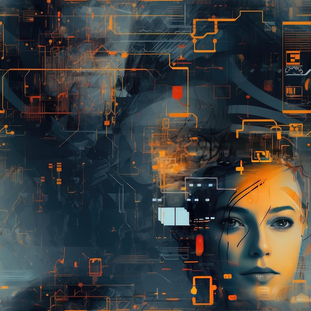 Abstract tech portrait with digital elements