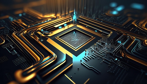 Abstract technology background circuit CPU motherboard illustration digital backdrop generative ai