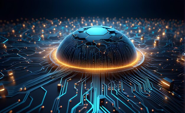 Abstract technology background of a data computing system with connected particles