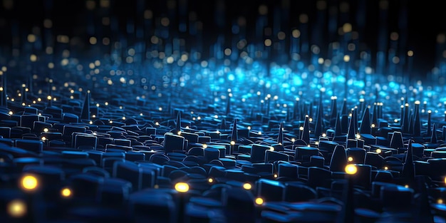 Abstract technology background of a quantum computing system with a cyber network grid and connected