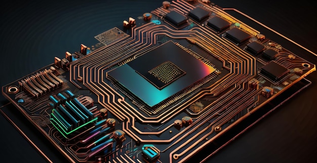 Abstract technology circuit design of a computer board and processor created with generative AI