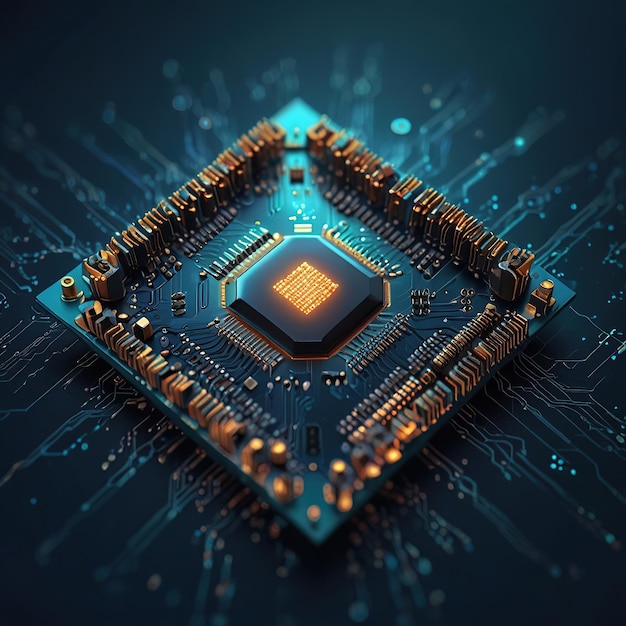 Photo abstract technology circuit design cpu motherboard of a computer board and processor created