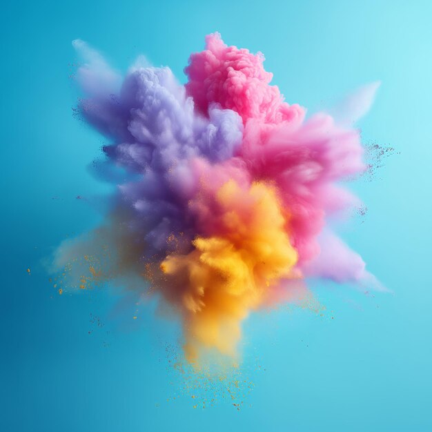 Abstract template on dust powder explosion Holi backdrop Indian traditional Holiday colorful powder explosion paint splash generative AI