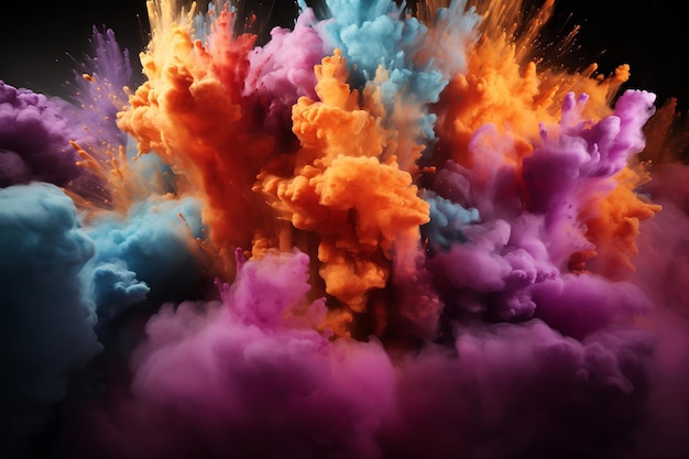 Abstract template on dust powder explosion Holi backdrop Indian traditional Holiday colorful powder explosion paint splash generative AI