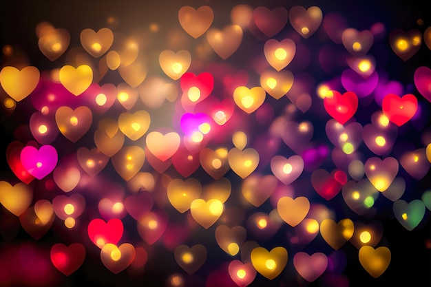 Abstract texture of bokeh heart shaped light Love Valentine day concept Sparkling light background