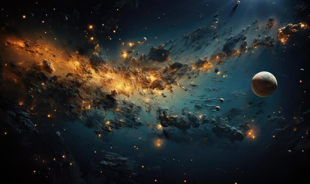 Photo abstract texture galaxy background with satellites