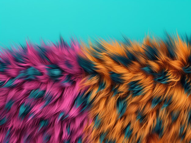 Photo abstract texture of pink orange and blue furry fabric closeup soft fluffy plush vibrant colors design background pattern