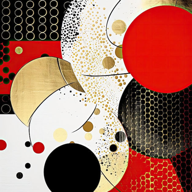 Abstract textured grunge red and gold background with geometric elements and circles Generative ai