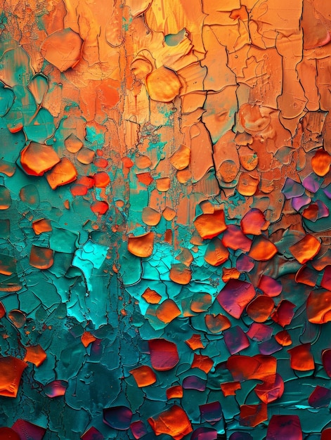 Abstract Textured Painting with Orange Teal and Purple