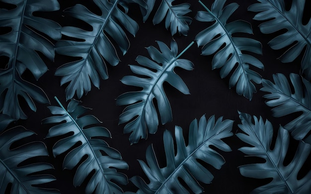 Photo abstract textures of black tropical leaves for a dark naturethemed background flat lay style ideal f