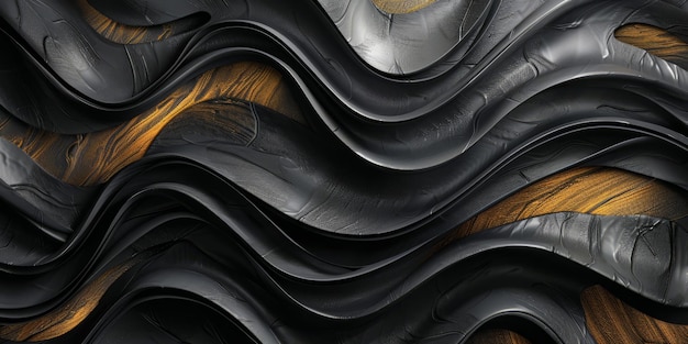 Abstract three dimensional black and gold wave backdrop