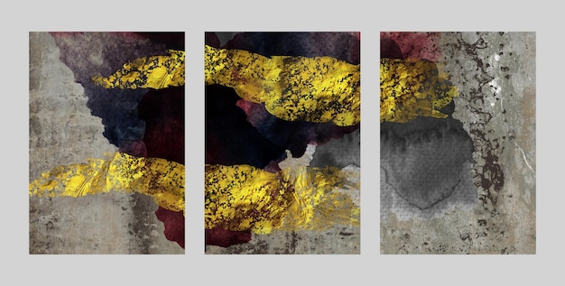 Abstract, three figure, porch, golden background. the fashion of modern art wall