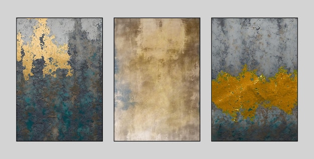 Abstract three figure triptych grain gold gold oil paintings era background wall art