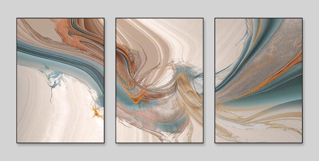 Abstract three figure triptych grain gold gold oil paintings era background wall art