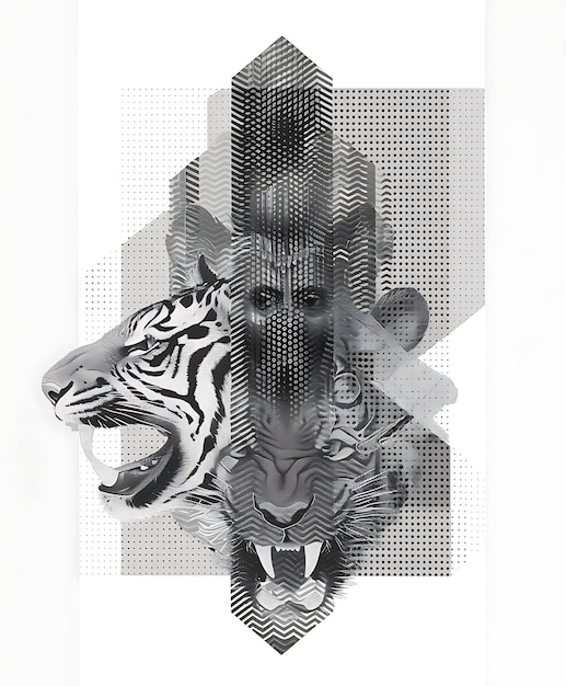 Photo abstract tiger with geometric patterns