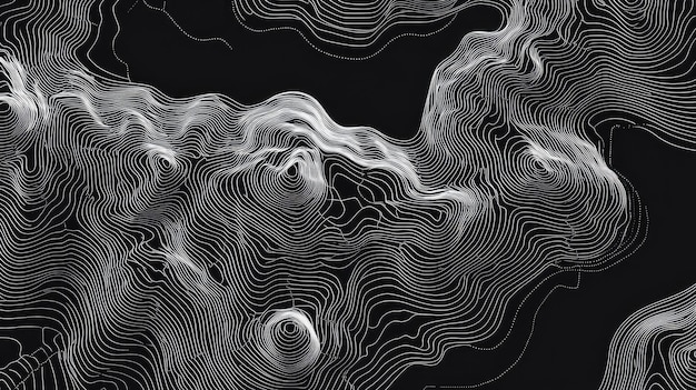 Photo abstract topographic contour lines on black background creating a 3d terrain effect for design projects and educational materials