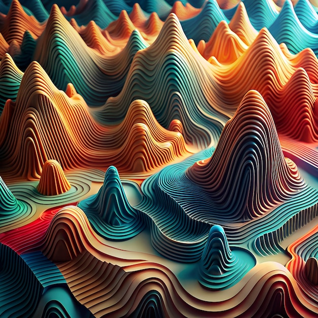 Abstract topographic Lines 3d sharp mixed tones