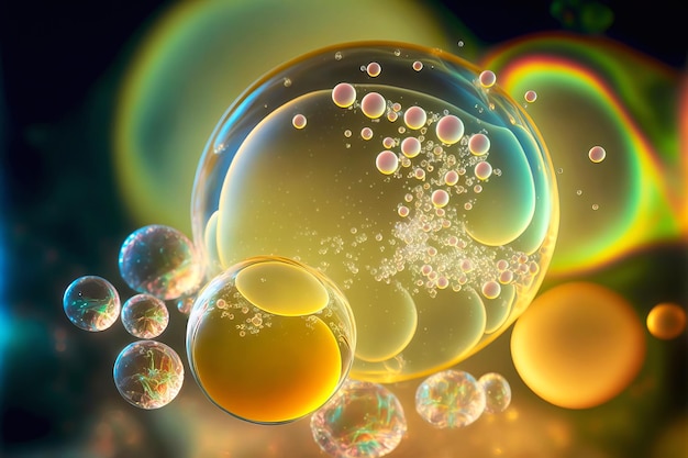 Abstract transparent molecule bubbles in facial skincare cosmetic product Beauty under the microscope Generative AI illustration