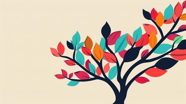 Photo abstract tree branch with colorful leaves illustration