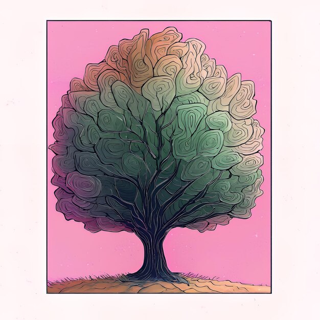 Photo abstract tree illustration with pink background