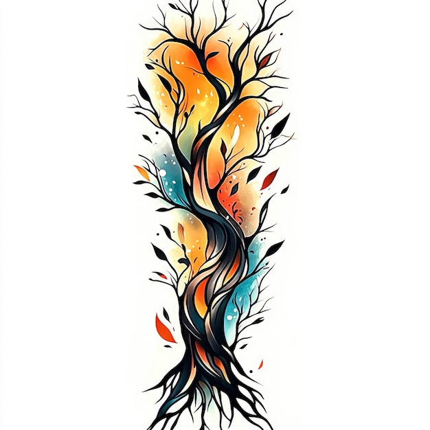 Photo abstract tree tattoo design with colorful watercolor effects