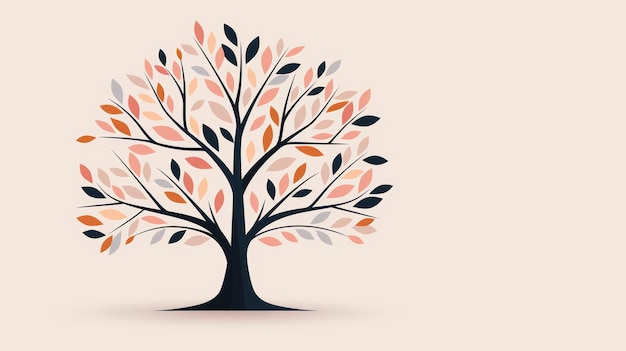 Abstract tree vector with large geometric leaves multitoned background in flat style background