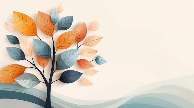 Abstract tree vector with large geometric leaves multitoned background in flat style background