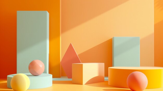 Abstract trendy background with various geometric shapes simple modern 3d objects composition