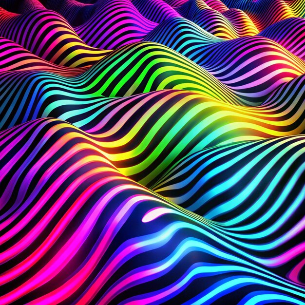 Photo abstract trendy neon colored psychedelic fluorescent striped zebra color waves textured neon background 1960s style color waves backdrop