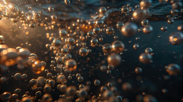 Photo abstract underwater view featuring bubbles in dynamic movement and light generative ai