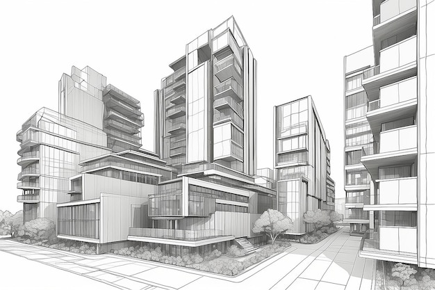 Abstract Urban Architecture 3D Outline Illustrations