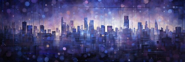 Abstract urban landscape bokeh lights and city buildings at night abstract skyline with glowing