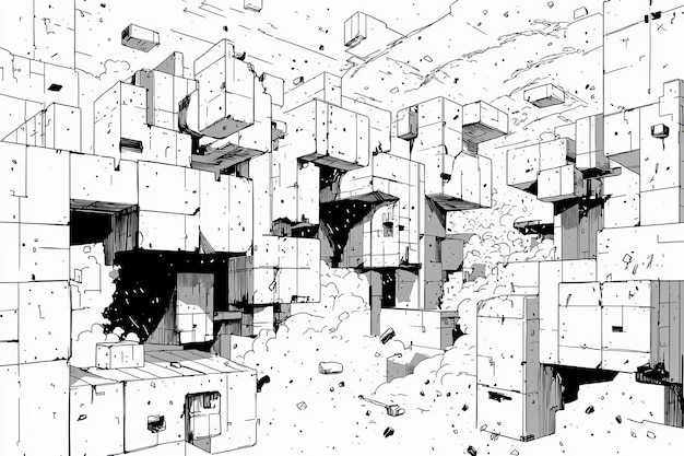 Abstract Urban Structure Black and White Illustration