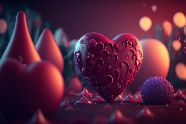 Abstract Valentine's Day background with hearts and festive lights copy space Generative AI